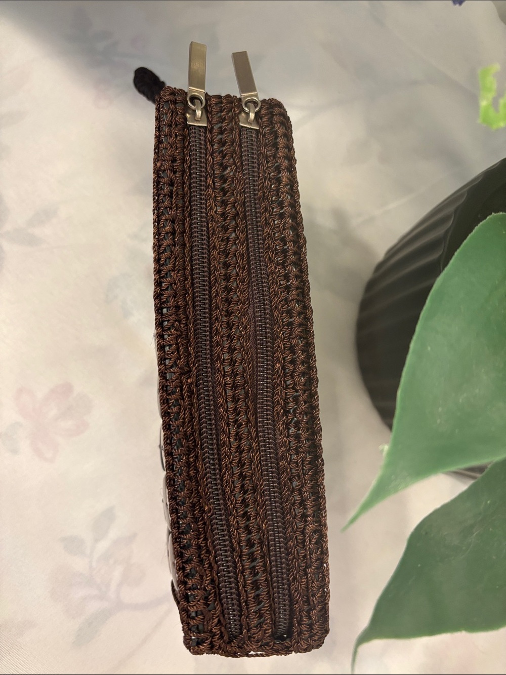 Brown Coconut Shell Beaded Double-Zip Wallet Wristlet - Picture 3 of 5